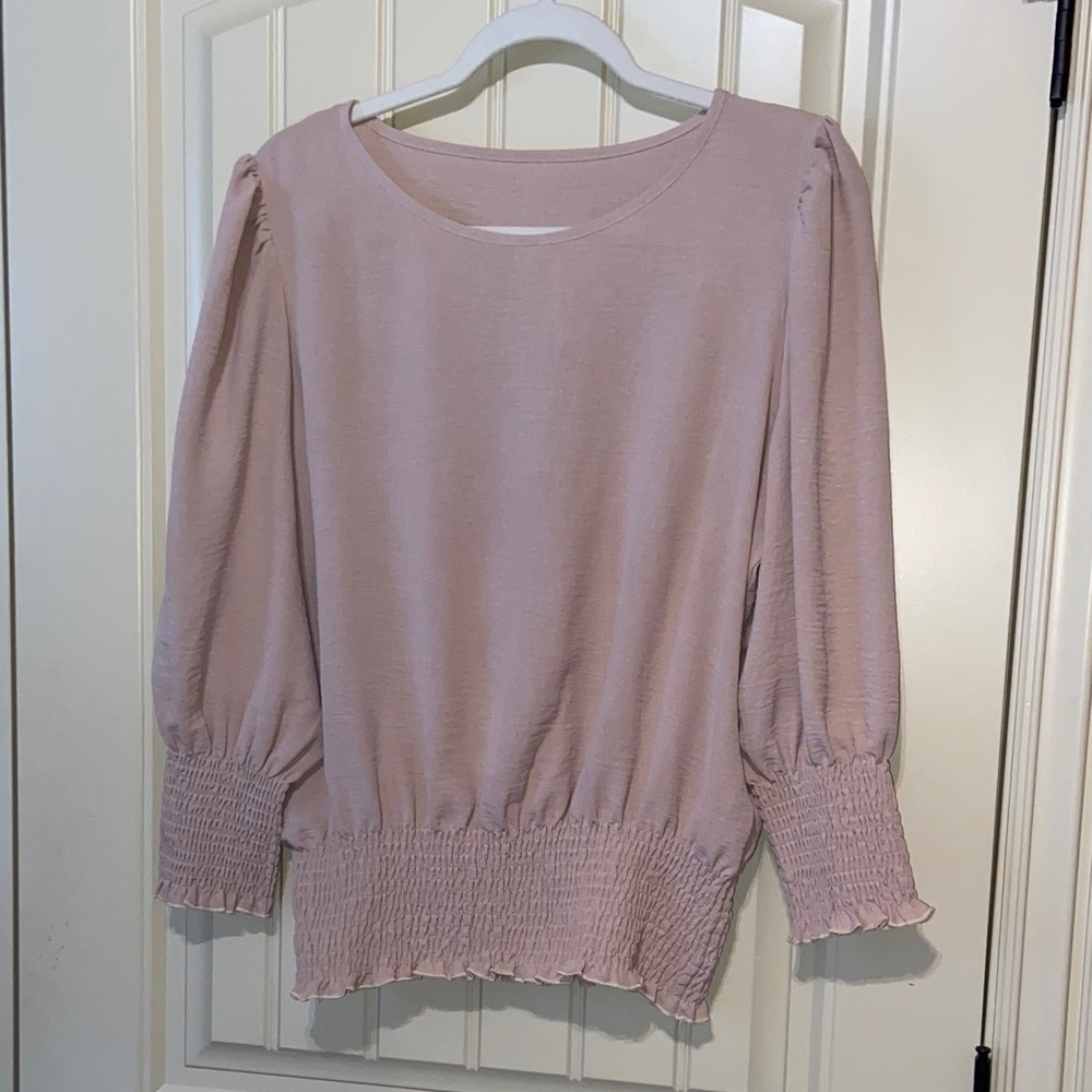 Beige Smocked Waist/Cuff Blouse